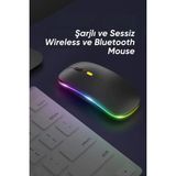 Maxgo 3147 Kablosuz Fare Wireless Bluetooth Mouse 4 Tuşlu Siyah Işıklı Sessiz Şarj Edilebilir