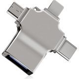 Maxgo 3152 Lightning Type-C - Micro Otg USB Bellek Okuyucu Çevirici Dönüştürücü Adaptör - Gümüş