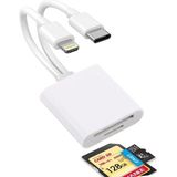 Maxgo 3158 Type-C/lightning Kart Okuyucu Adaptör USB Hızlı Okuma SD Micro Kart Desteği - Beyaz