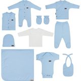 Maxhilda Bebe Erkek - Kız Bebek 10 Parça Hastane Çıkışı Zıbın Seti Natural Pastel Renk (Hediye Paketi Yapılır) - Yenidoğan - Pastel Mavi