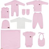 Maxhilda Bebe Erkek - Kız Bebek 10 Parça Hastane Çıkışı Zıbın Seti Natural Pastel Renk (Hediye Paketi Yapılır) - Yenidoğan - Şeker Pembe