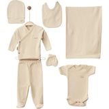 Maxhilda Bebe Erkek - Kız Bebek 7 Parça Hastane Çıkışı Zıbın Seti Natural Pastel Renk (Hediye Paketi Yapılır) - Açık - Krem Rengi - Yenidoğan