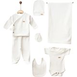 Maxhilda Bebe Erkek - Kız Bebek 7 Parça Hastane Çıkışı Zıbın Seti Natural Pastel Renk (Hediye Paketi Yapılır) - Pastel Beyaz - Yenidoğan
