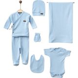 Maxhilda Bebe Erkek - Kız Bebek 7 Parça Hastane Çıkışı Zıbın Seti Natural Pastel Renk (Hediye Paketi Yapılır) - Pastel Mavi - Yenidoğan