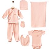 Maxhilda Bebe Erkek - Kız Bebek 7 Parça Hastane Çıkışı Zıbın Seti Natural Pastel Renk (Hediye Paketi Yapılır) - Somon - Yenidoğan