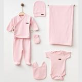 Maxhilda Bebe Erkek - Kız Bebek 7 Parça Hastane Çıkışı Zıbın Seti Natural Pastel Renk (Hediye Paketi Yapılır) - Yenidoğan - Şeker Pembe