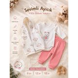 Maxi İdol Kız Bebek Zıbın Kapşonlu Yelek Pijama 3’lü Takım %100 Pamuk - 9 Ay - Pembe