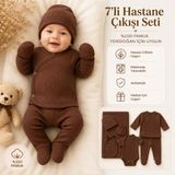 Maxi İdol Yenidoğan Hastane Çıkışı Seti %100 Pamuk 7’li Ribanalı Bebek Zıbın Takımı Antialerjik Unisex Bebek Seti - 0 - 3 Ay - Kahverengi
