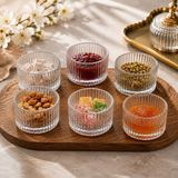 Maxi Trendy 6'lı Cam Lokumluk Reçellik Seti – Şeffaf Çizgili Cam Sunum Kasesi, Lokum, Reçel, Kuruyemiş, Çerez, Sos ve Kahve Yanı Ikramlık - 0,18 kg