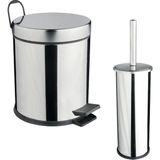 Maxiflow 2'Li Tuvalet Çöp Kovası Ve Tuvalet Fırça Set - Krom - 5 lt