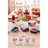 MAXİFRESH Kahvaltılık Saklama Kabı Seti 5'li Kilitli Contalı Sızdırmaz 300 ml Mini Erzak Kabı Kare