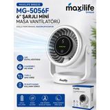 maxilife Breeze MG-5056F 6 Inç Şarjlı Mini Masa Vantilatörü LED Göstergeli 5 Kademeli Hız Ayarlı - Gümüş