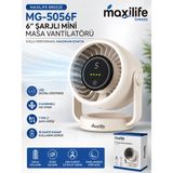 maxilife Breeze MG-5056F 6 Inç Şarjlı Mini Masa Vantilatörü LED Göstergeli 5 Kademeli Hız Ayarlı - Krem