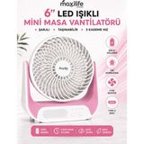 maxilife Breeze MG-5146F Şarjlı Mini Masa Vantilatörü LED Işıklı 3 Kademeli USB Type-C - Pembe