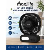 maxilife Breeze MG-5166F 6 Inç LED Işıklı Şarjlı Mini Masa Vantilatörü 3 Kademeli USB Type-C - Siyah