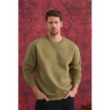 MAXIMILLIAN Erkek %100 Pamuk Oversize Bisiklet Yaka Basic 3 İplik Kumaş Şardonlu Sweatshirt AÇIK HAKİ