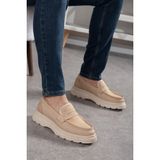Maximoda Hakiki Deri, Kalın Tabanlı, Iç Dış Deri, Nubuk, Dikişli Erkek Ayakkabı - Bej