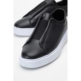 Maximoda Hakiki Deri, Kalın Tabanlı, Lastikli Bağcıksız Iç Dış Deri Erkek Sneaker Ayakkabı - Siyah