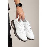 Maximoda Hakiki Deri, Yüksek Tabanlı, Erkek Deri Sneaker Ayakkabı - Beyaz