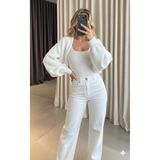 MaxiMor Kadın Beyaz Renk Triko Örgü Reglan Kol Bolero Hırka Kore Tarzı 4 Mevsim