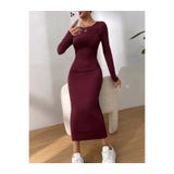 MaxiMor Kadın Bordo Renk Bisiklet Yaka Kalem Model Kaşkorse Kumaş Elbise Tesettür Uygundur Boy 125cm