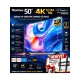 Maximus 50 Inç 127 Ekran 4K Ultra Hd Google Tv Dahili Uydu Alıcılı Smart LED Tv + Duvar Askı Aparatı Hediyeli MAXIMUS50