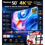 Maximus 50 Inç 127 Ekran 4K Ultra Hd Google Tv Dahili Uydu Alıcılı Smart LED Tv + Duvar Askı Aparatı Hediyeli UHA50DAAAAA