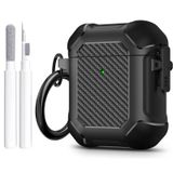 Maxjoy AirPods Kılıfı, Karbon Fiber Güvenli Kilit Klipsi Tam Gövde Darbeye Dayanıklı Sert Kabuk Koruyucu Kılıf AirPod 1. ve 2. Nesil Kablosuz Şarj Kılıfı için Anahtarlıklı Kılıf, Siyah