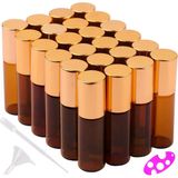 maxmau Uçucu Yağlar için Amber Rulo Şişeler - 24 Paket 5 ml Doldurulabilir Cam Şişeler Paslanmaz Bilyeli