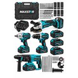 Maxstar 58Vf Max 4'Lü Profesyonel Akülü El Aletleri Seti – Kırıcı Delici Hilti, Darbeli Matkap, Somun Sıkma Ve Spiral Taşlama