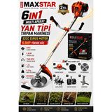 Maxstar 6ın1 5.9 Hp 52CC Euro5 Benzinli Yan Tip Tırpan Makinesi Çapalama Eşeleme Zincirli Misina Testere Set
