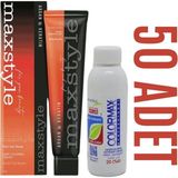 Maxstyle Kuaför Seti 60 ml 50 Adet Saç Boyası + 50 Adet 90 ml Oksidan - Set boya