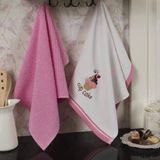 Maxstyle Pamuk Mutfak Havlusu 40X60 Cm 2Li Beyaz-Pembe