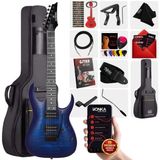 Maxword Grade Blue Rosewood Klavye HH Floyde Rose Elektro Gitar - Mavi