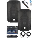 Maxword Maxi-12A-MİXER Set 2 Adet 12 İNÇ Aktif Hoparlör Mikser ve Mikrofon Ses Sistemi (1200W + 1200W)