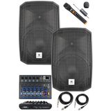 Maxword Maxi-12A Mixer Set, 2 Adet 12 İnç Aktif Hoparlör, Ses Mikseri, Kablosuz Mikrofon, 1200W, Siyah