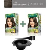 Maxx Deluxe 2'Li Natural Beauty Amonyaksız Saç Boyası 7.11 Yoğun Küllü Kumral, Boya Tası, Fırça Hediye!