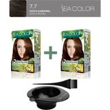 Maxx Deluxe 2'Li Natural Beauty Amonyaksız Saç Boyası 7.7 Karamel Kahve, Boya Tası, Fırça Hediye!