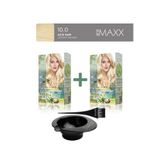 MAXX DELUXE 2'li Natural Beauty Amonyaksız Set Saç Boyası 10.0 Açık Sarı, Boya Tası, Fırça Hediye!