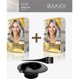 Maxx Deluxe 2'Li Paket Golden Beauty Set Saç Boyası 0.01 Füme Gri, Boya Tası Ve Fırça Hediye!