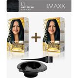 Maxx Deluxe 2'Li Paket Golden Beauty Set Saç Boyası 1.1 Mavi Siyah, Boya Tası Ve Fırça Hediye!