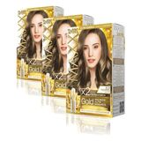 MAXX DELUXE Gold serisi 24K Altın Parçacıklı Serum ile 1 Kutu 2 x 50 ml ve Geliştiriciler Saç Boyası (AÇIK KUMRAL 8.0) (3 paketi)