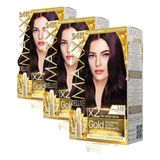 MAXX DELUXE Gold serisi 24K Altın Parçacıklı Serum ile 1 Kutu 2 x 50 ml ve Geliştiriciler Saç Boyası (PATLICAN MORU 3.66) (3 paketi)