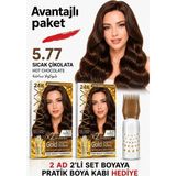 Maxx Deluxe Golden Beauty Set Saç Boyası 5,77 Sıcak Çikolata 2 Adet + Fırça