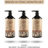 Maxx Selection Cosmetic Brezilya Fönü 3'lü Set Saç Düzleştirici Keratin Bakımı Brezilya Fönü Kokusuz Dumansız Jel Keratin-Saç Kremi+Jel Keratin+Tuzsuz Şampuan - renksiz