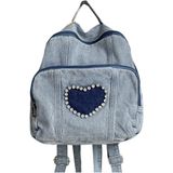MaxxCloud Vintage Denim Laptop Sırt Çantası Rahat Tuval Sırt Çantası Çanta Çanta Hafif Sırt Çantası Omuz Çantası, Kalp Denim, Standard, Klasik