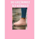maxxi Içi Kürklü Su Geçirmez Mini Ug 2.5cm Topuk Yüksekliği A Kalite Rahat Şık Yağmur Çizmesi Bot - 7F9-Pembe