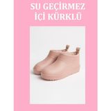 Maxxi Içi Kürklü Su Geçirmez Mini Ug 2.5cm Topuk Yüksekliği A Kalite Rahat Şık Yağmur Çizmesi Bot - Pembe