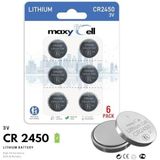 MaxyCell 6 Adet CR2450 Lityum Pil 3V Yüksek Kapasiteli Uzun Ömürlü Güvenilir Güç Saatler, Anahtarlıklar, Fitness Takipçileri, Tıbbi Cihazlar, Termometreler, Sızdırmaz Tasarım DL2450