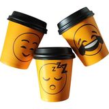 May Cup 7 Oz Karton Bardak 100 Adet Karışık Smile Desen + 100 Adet Bardak Kapağı